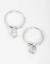 Sterling Silver Cubic Zirconia Heart Hoop Earrings