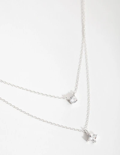 Sterling Silver Mixed Cubic Zirconia Layered Necklace