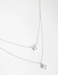 Sterling Silver Mixed Cubic Zirconia Layered Necklace