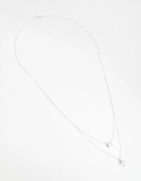 Sterling Silver Mixed Cubic Zirconia Layered Necklace