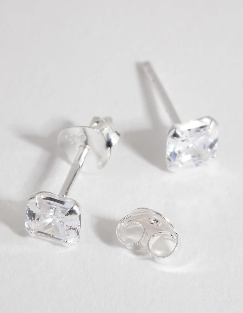 Sterling Silver Cubic Zirconia 3/4 Carat Asscher Stud Earrings