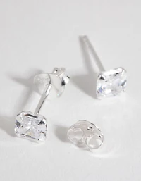 Sterling Silver Cubic Zirconia 3/4 Carat Asscher Stud Earrings
