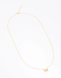 Gold Plated Sterling Silver Pave Butterfly Necklace