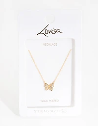 Gold Plated Sterling Silver Pave Butterfly Necklace
