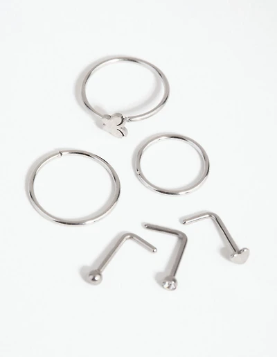 Surgical Steel Silver Butterfly Nose Stud 6-Pack