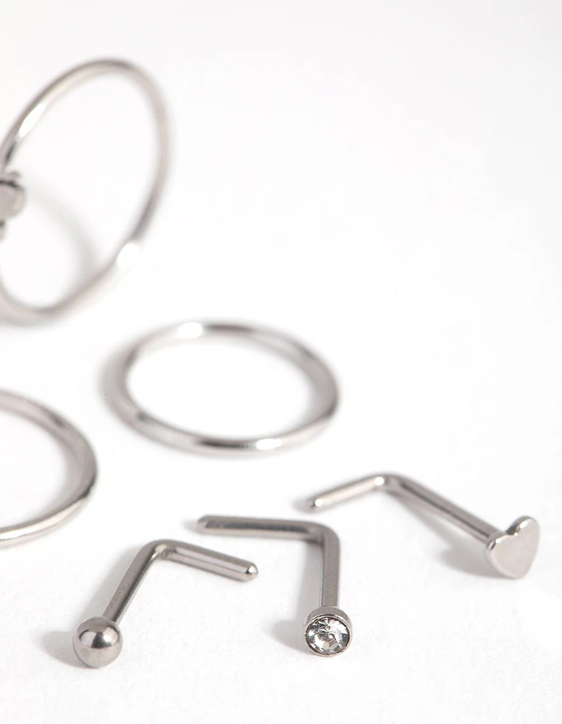 Surgical Steel Silver Butterfly Nose Stud 6-Pack