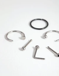 Mixed Metal Surgical Steel Classic Nose Ring & Stud 6-Pack