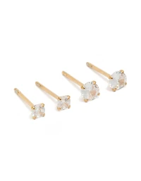 24 Carat Gold Plated Surgical Steel Round Cubic Zirconia Pack Stud Earrings