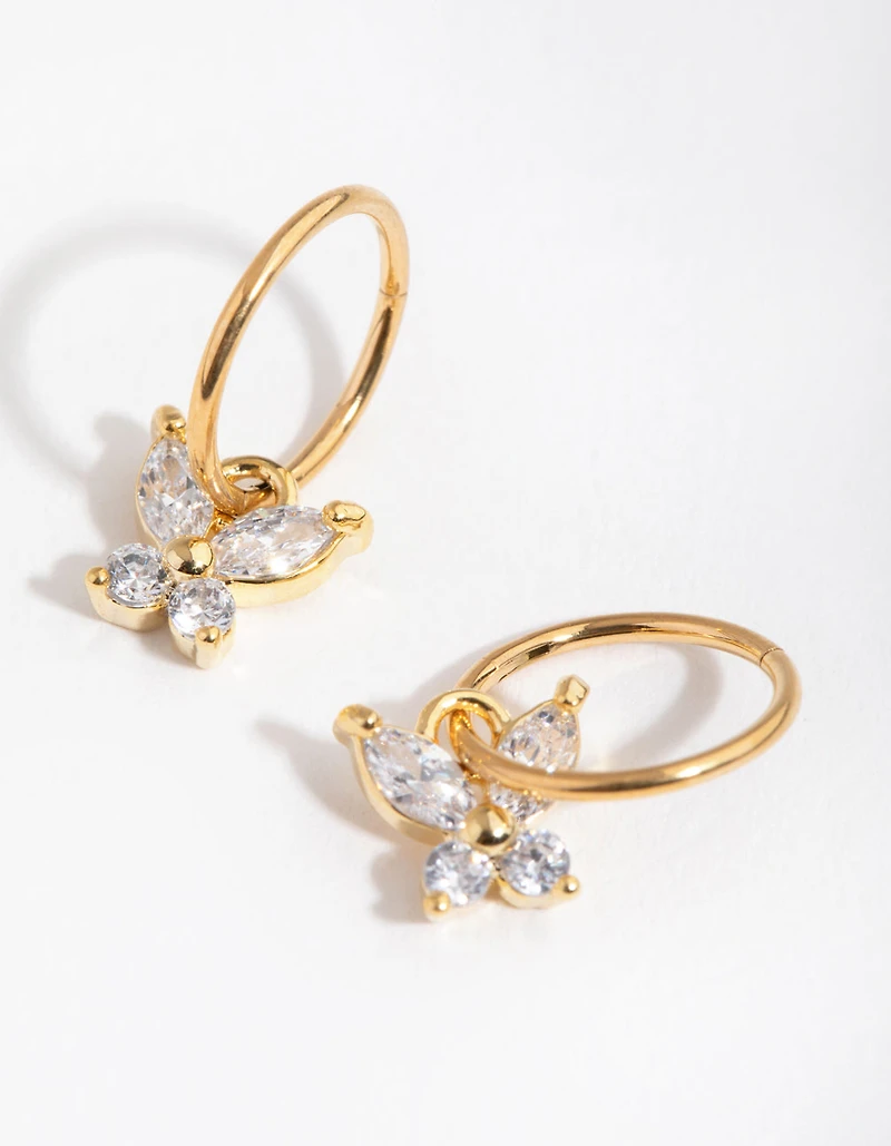 24 Carat Gold Plated Surgical Steel Butterfly Sleeper Earrings