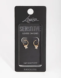 24 Carat Gold Plated Surgical Steel Butterfly Sleeper Earrings