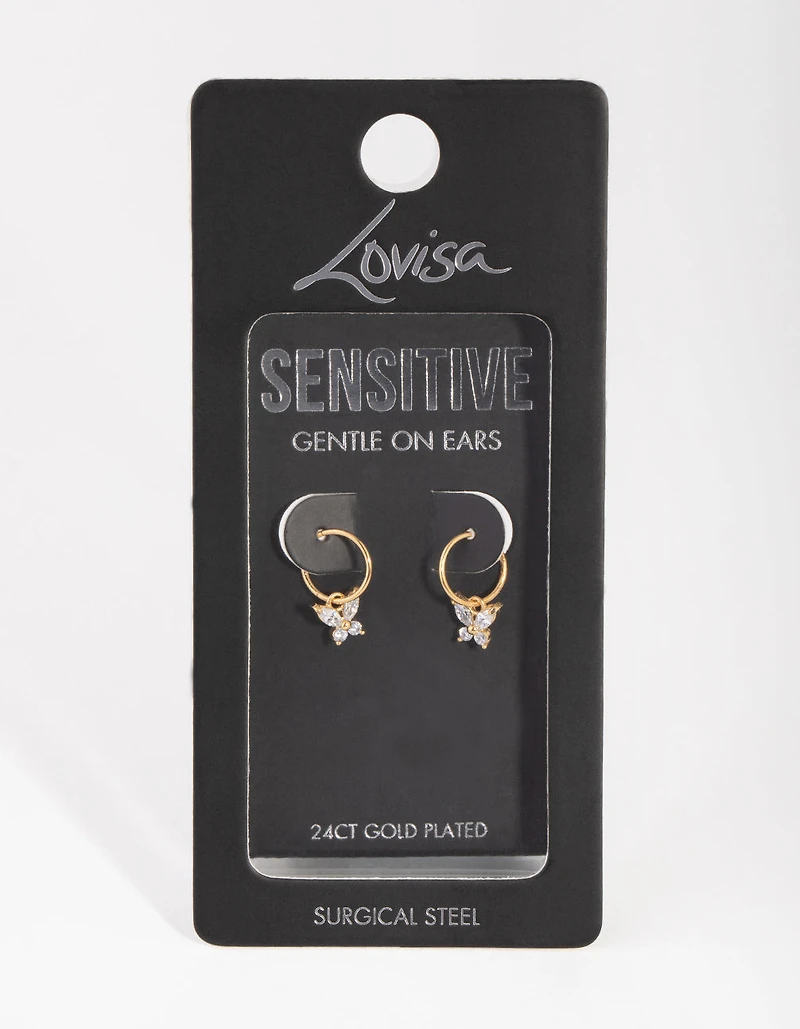 24 Carat Gold Plated Surgical Steel Butterfly Sleeper Earrings