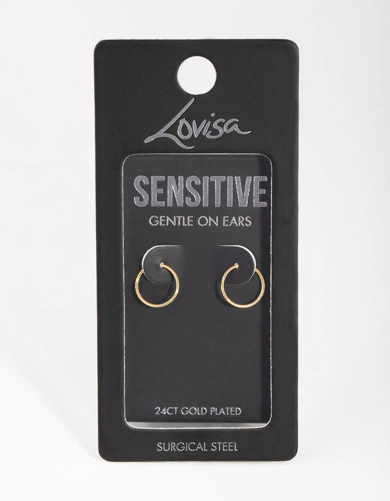 24 Carat Gold Plated Surgical Steel Fine 10mm Sleeper Earrings