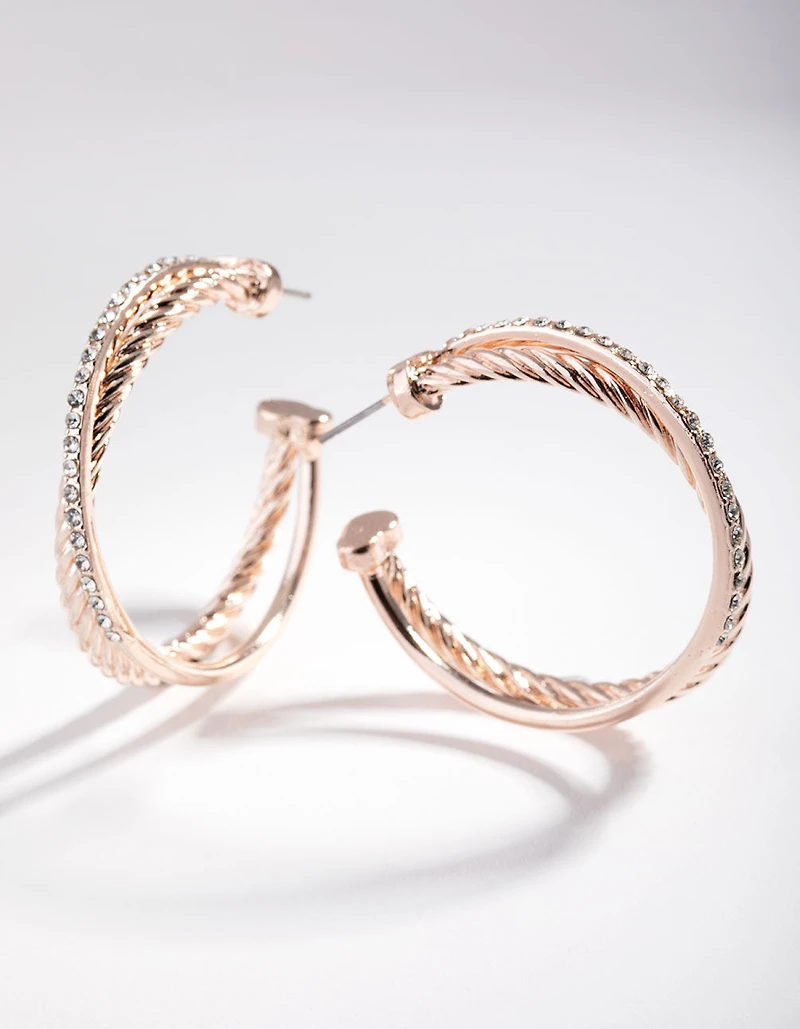 Rose Gold Double Cross Over Hoop Earrings