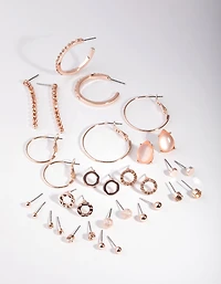 Rose Gold Cats Eye & Hoop 16-Pack Earring