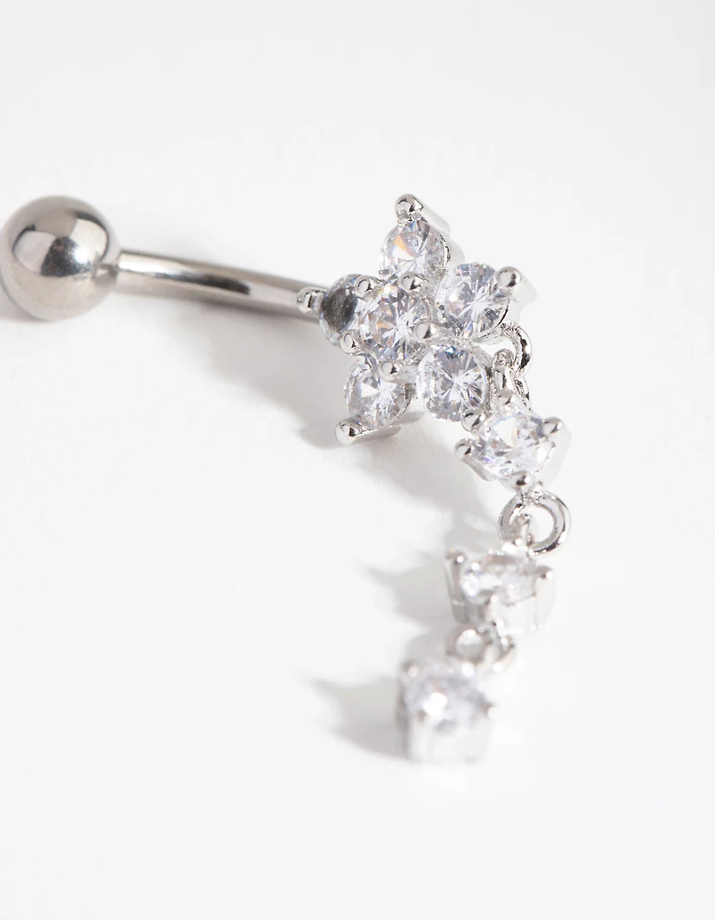 Surgical Steel Round Flower Drop Belly Ring