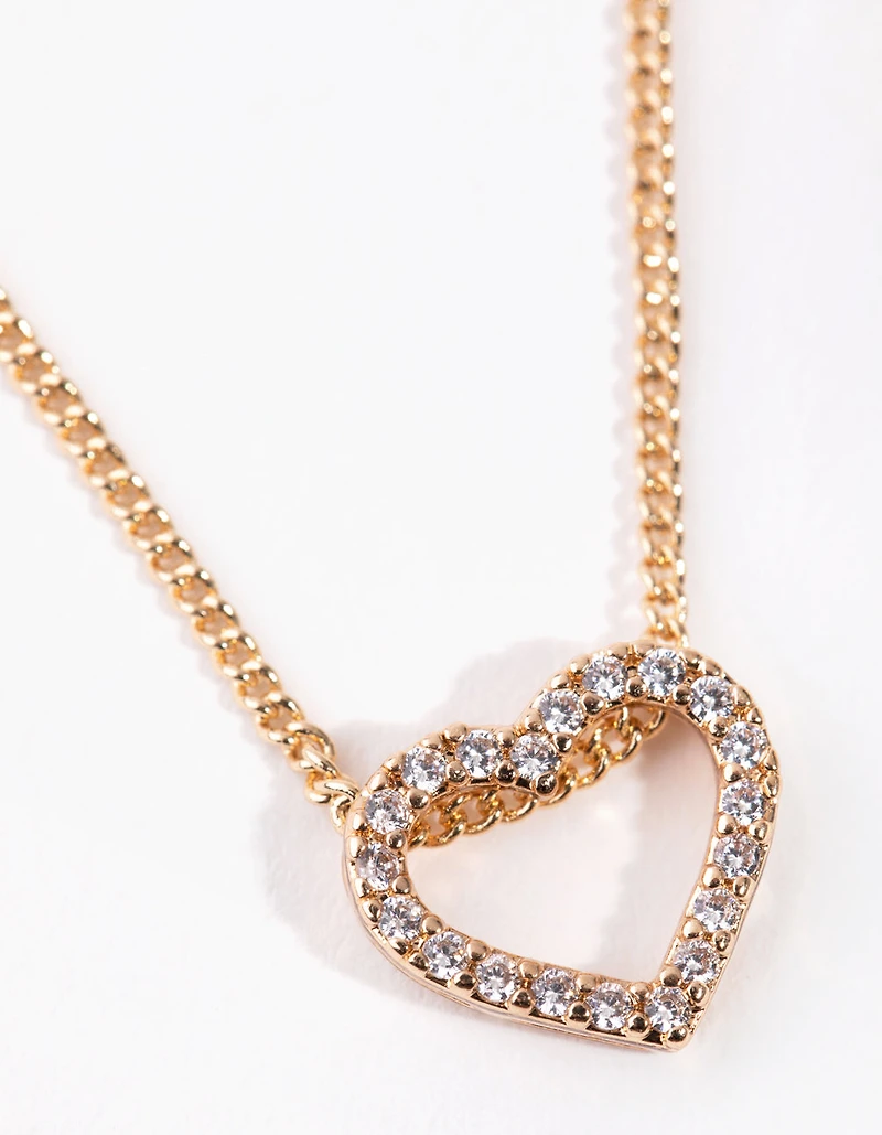 Gold Heart Diamond Simulants Necklace & Earrings