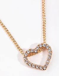 Gold Heart Diamond Simulants Necklace & Earrings