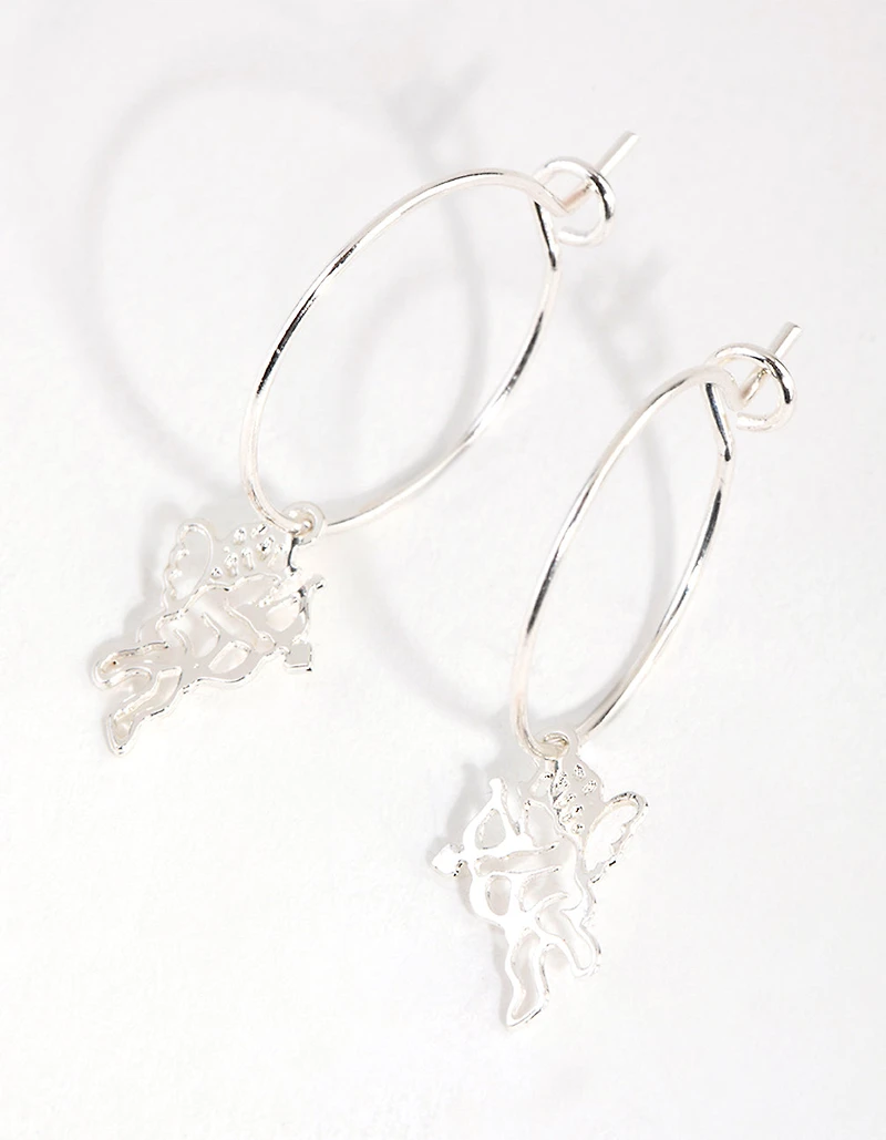 Silver Cherub Huggie Earrings