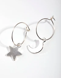 Silver Star Moon Huggie Earrings