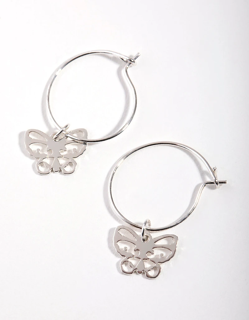 Silver Cutout Butterfly Huggie Earrings