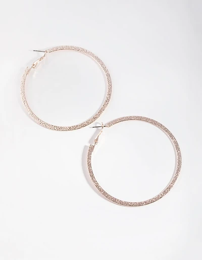 Rose Gold Sandblast Hoop Earrings