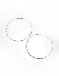 Silver Twist Textured Hoop Earrings