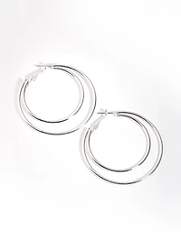 Silver Plain Double Hoop Earrings