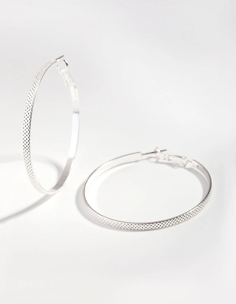 Silver Dot Texture Hoop Earrings