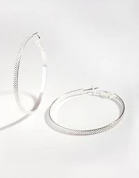 Silver Dot Texture Hoop Earrings