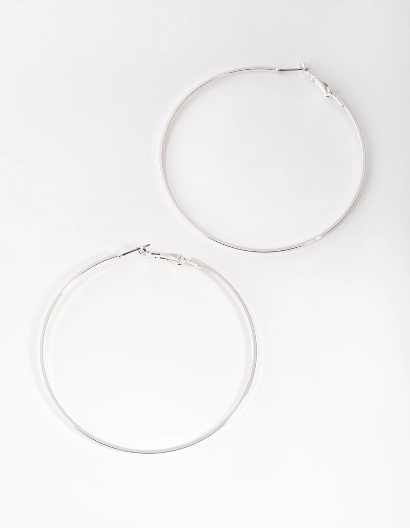 Silver Plain Flat Hoop Earrings