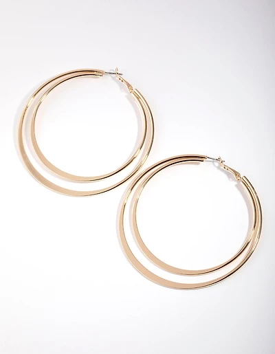 Gold Double Flat Hoop Earrings
