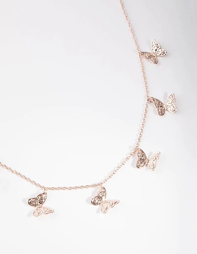 Rose Gold Multi Butterfly Necklace