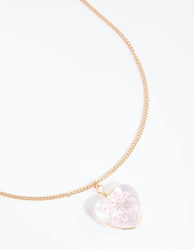 Pink Cluster Flower Heart Bead Necklace