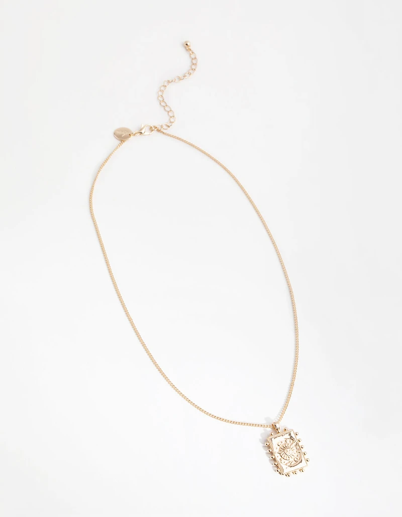 Gold Sun Rectangle Pendant Necklace