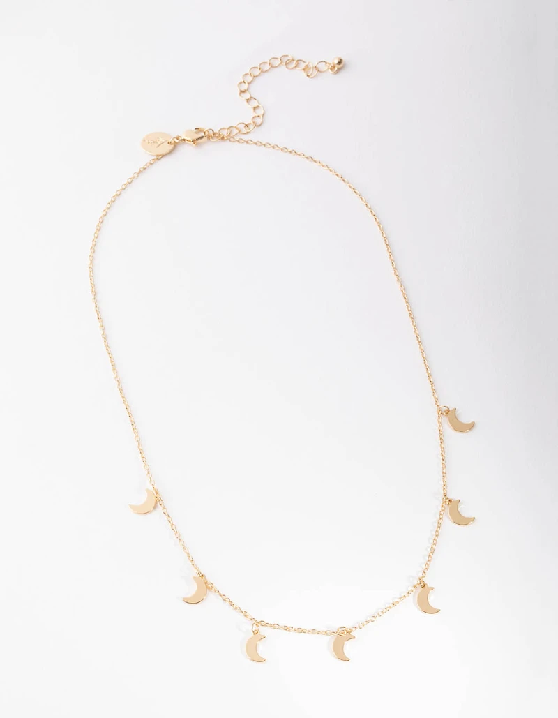 Gold Multi Moon Station Necklace