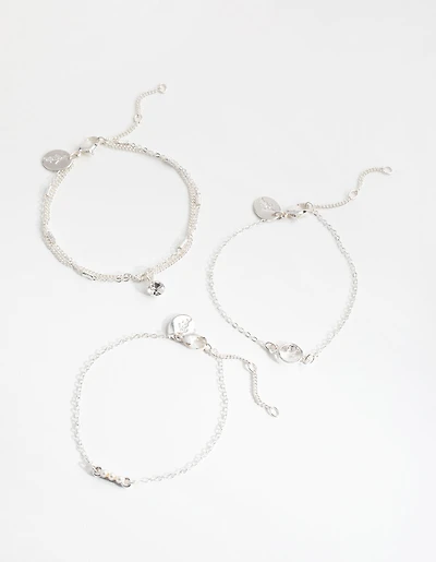 Silver Diamante & Faux Pearl 4-Pack Bracelets