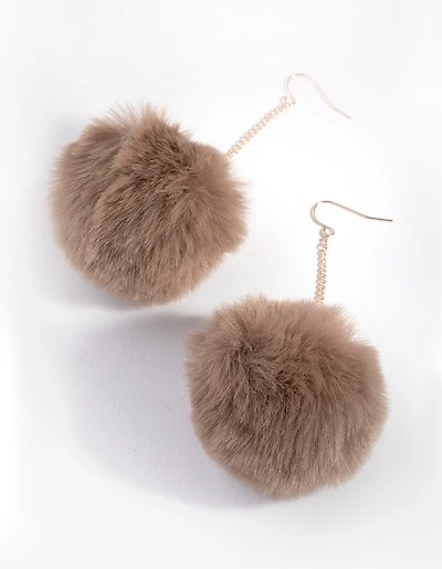 Natural Pom Pom Drop Earrings