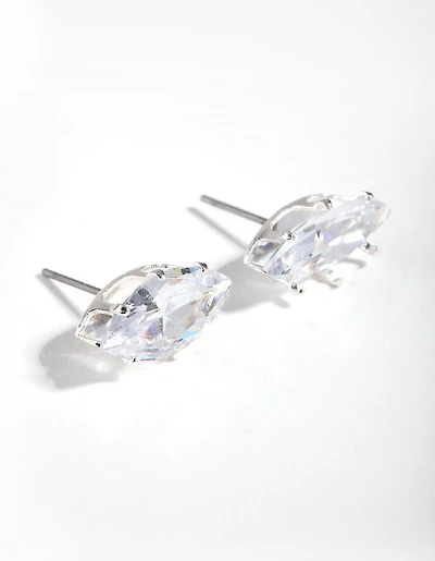 Silver Oval Stone Claw Stud Earrings