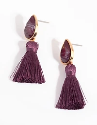 Gold Stone & Tassel Drop Earrings
