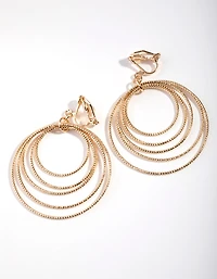 Silver Five Diamond Cut Circle Clip Earrings