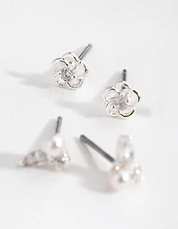Boucles d’oreilles argentées jolies en fleur et perles