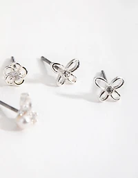 Silver Pretty Flower & Pearl Earrings