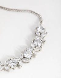 Silver Cubic Zirconia Navette Flower Toggle Tennis Bracelet