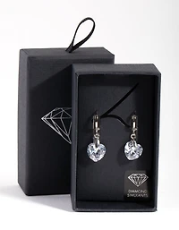 Silver Diamond Simulant Heart Huggie Earrings