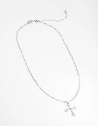 Silver Diamond Simulant Decorated Cross Necklace