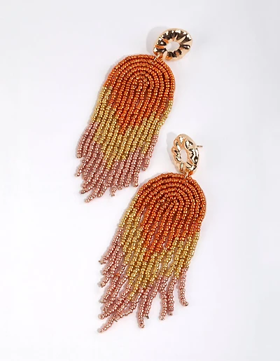 Bronze Beaded Waterfall Drop Earrings