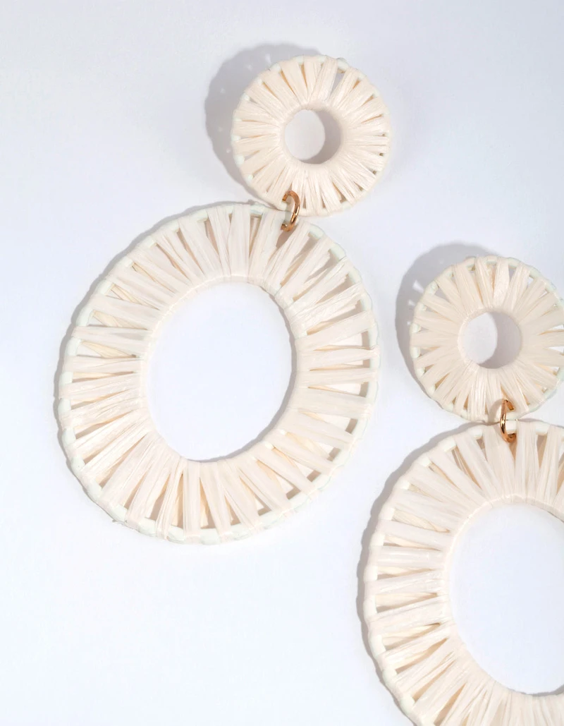 Fabric Raffia Double Disc Drop Earrings