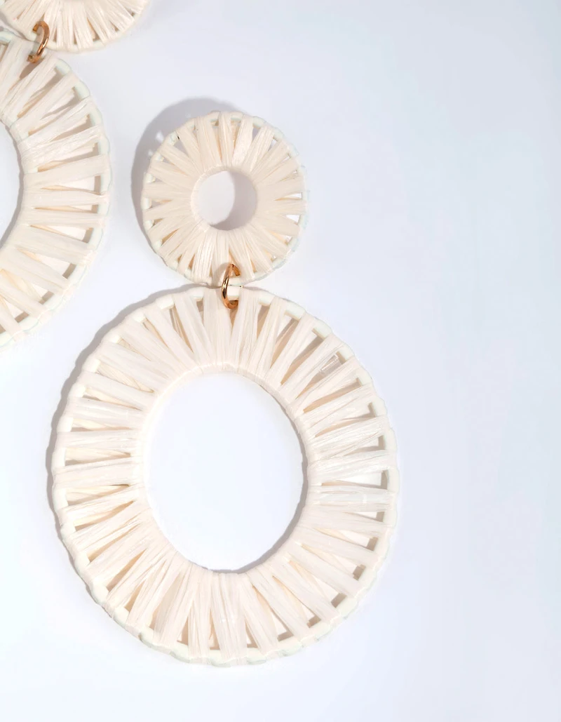 Fabric Raffia Double Disc Drop Earrings