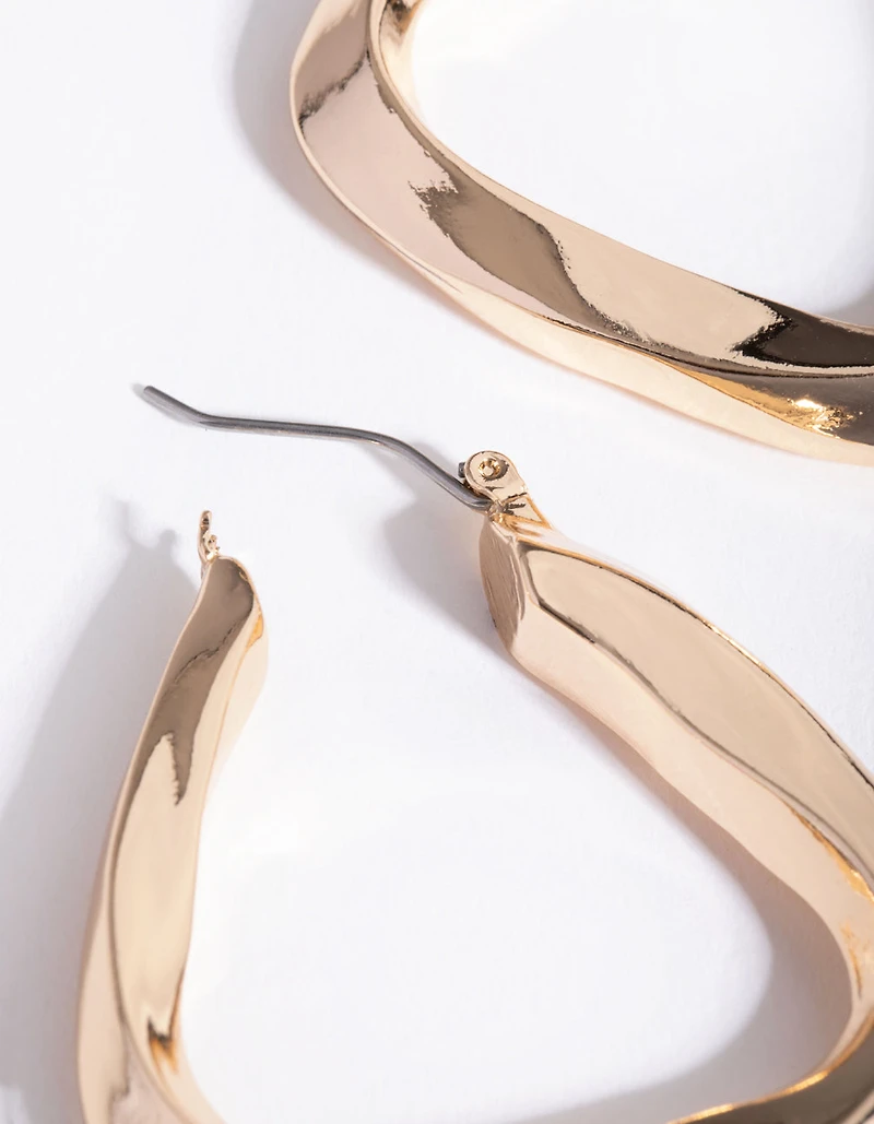 Gold Twisted Tri Hoop Earrings