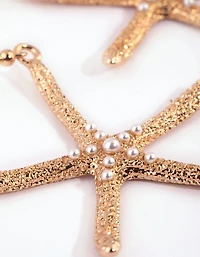 Gold Pearl Starfish Drop Earrings